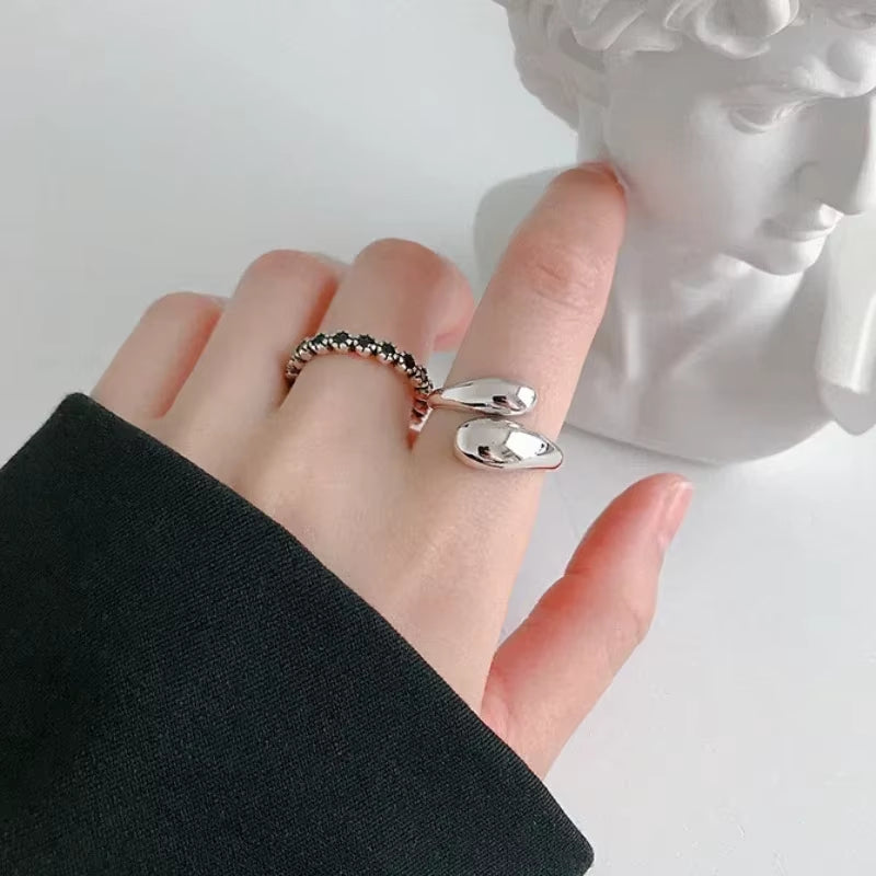 Stainless Steel Smooth Double Ball Beads Rings for Woman Open Gold Color Geometric Wedding Couple Rings Aesthetic Jewelry Gift