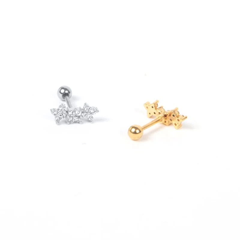 Mini Sun Moon Leaf Snowflake Crown Square Stud Earrings for Women Piercing Earrings 925 Sterling Silver Jewelry Pendientes