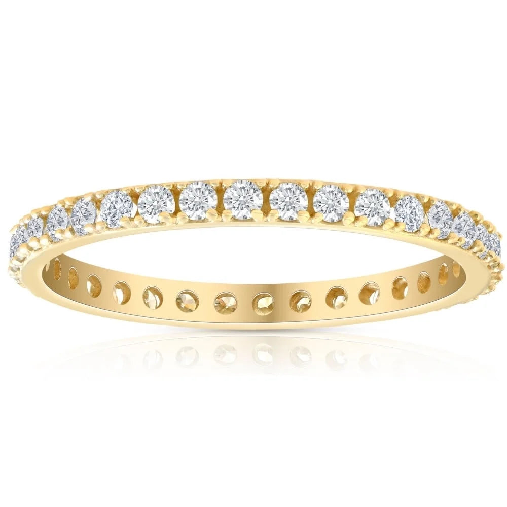 1/2Ct Diamond Eternity Ring 10K Yellow Gold Women'S Stackable Anniversary Band