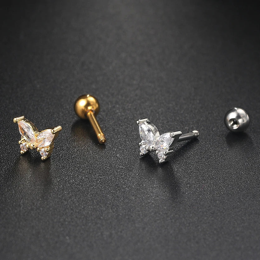 Tragus Piercing Women'S Hoop Earrings with Chain Helix Star Butterfly Crown Zircon Ear Rook Daith Sung Body Jewelry Gift CC084