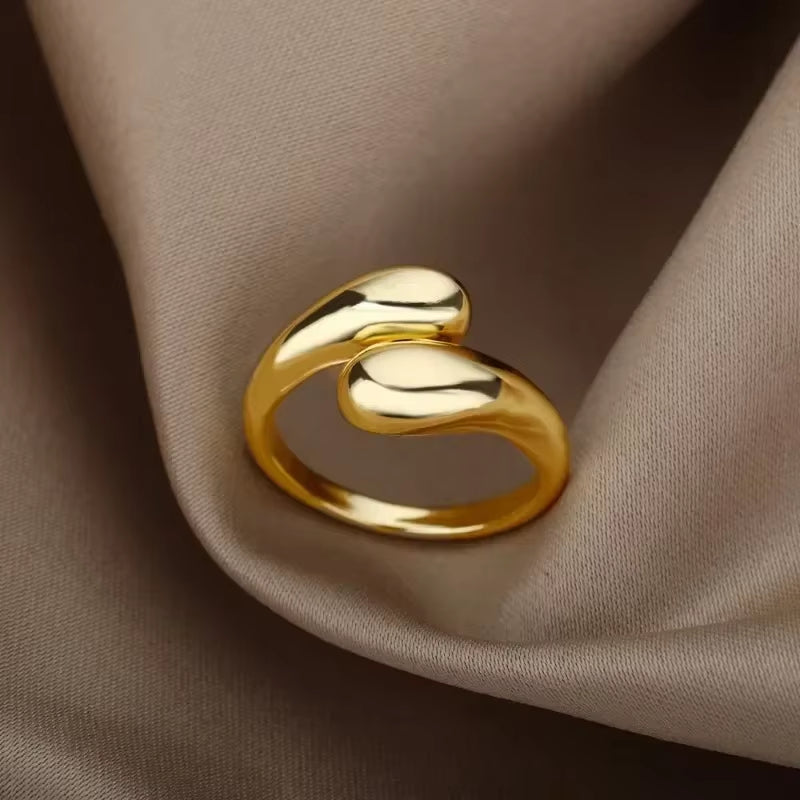Stainless Steel Smooth Double Ball Beads Rings for Woman Open Gold Color Geometric Wedding Couple Rings Aesthetic Jewelry Gift