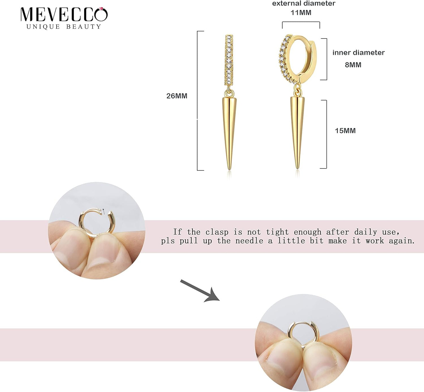 Gold Dainty Dangle Hoop Earrings for Women 14K Gold Plated Delicate Cute Geometric Triangle Cone Dangle Earrings