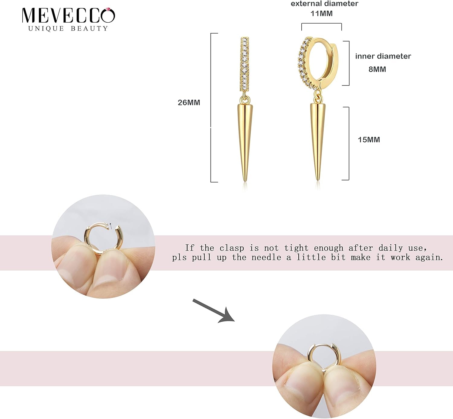 Gold Dainty Dangle Hoop Earrings for Women 14K Gold Plated Delicate Cute Geometric Triangle Cone Dangle Earrings