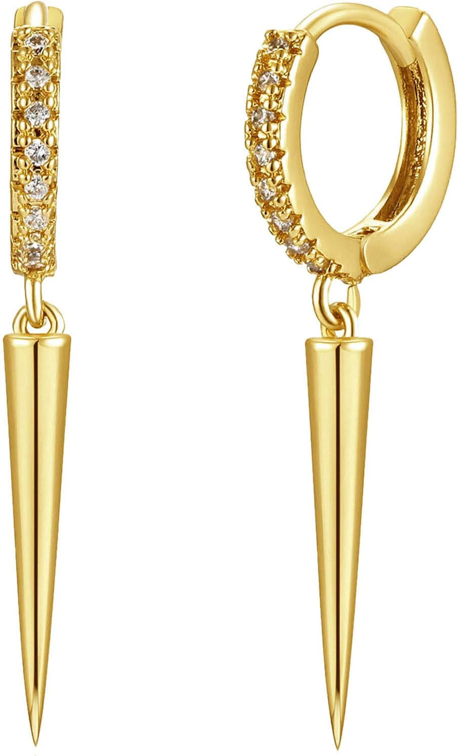 Gold Dainty Dangle Hoop Earrings for Women 14K Gold Plated Delicate Cute Geometric Triangle Cone Dangle Earrings