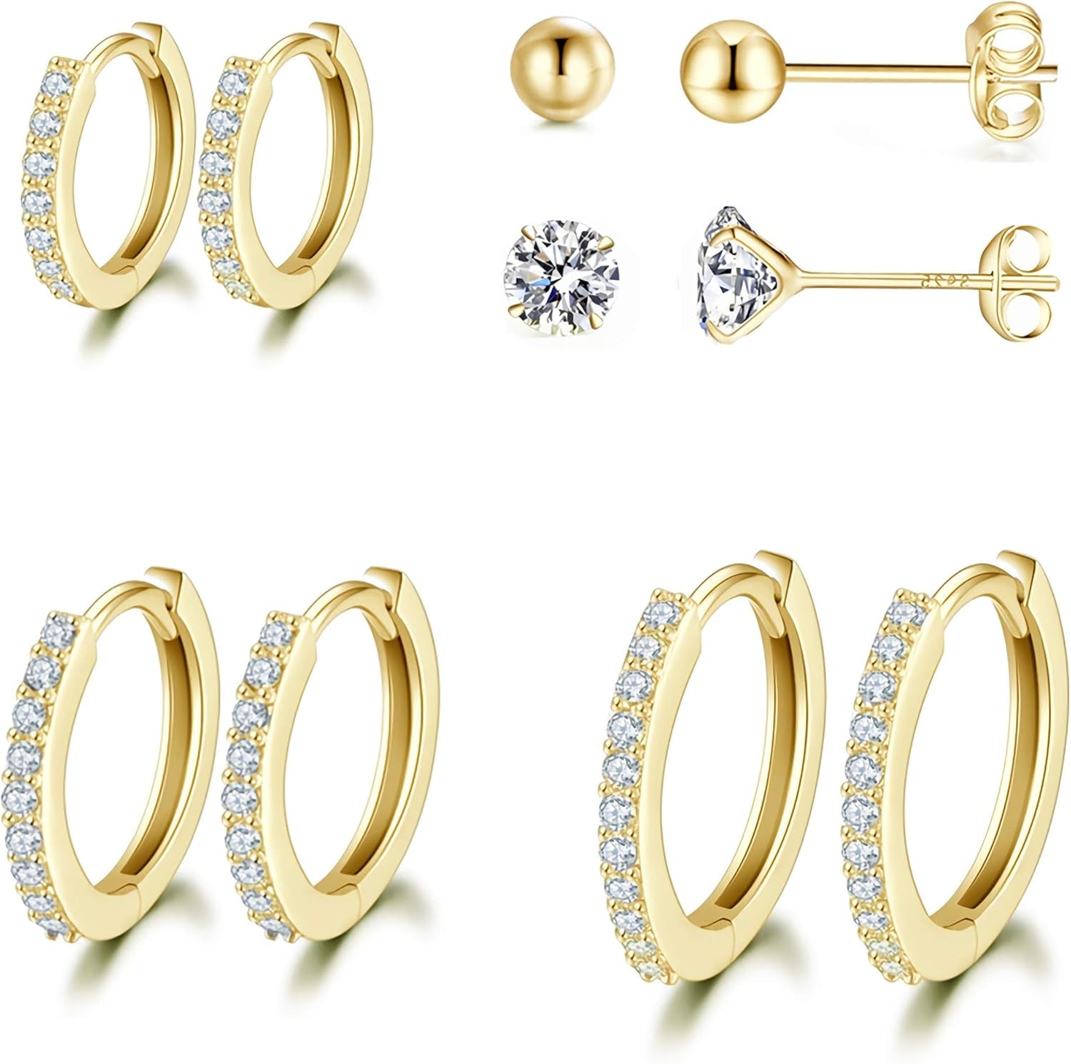 Silver Hoop Earrings for Women, 925 Sterling Silver Huggie Hinged Earrings with AAA Cubic Zirconia, Diameter 13Mm Hypoallergenic Small Sleeper Hoop, 8/10/12/13MM