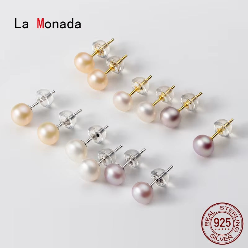 Real Pearl Stud Earrings for Women 925 Silver Earrings Small Freshwater Natural Pearl Earrings Stud Silver 925 Girls