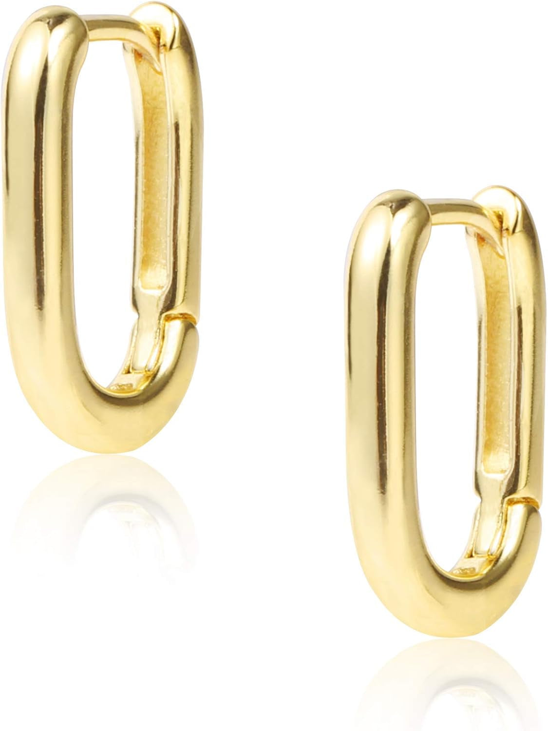 Small Gold Silver Rectangle Hoop Earrings 11Mm 14K Gold Plated U Shape Trendy Oval Hoop Earrings for Women Men