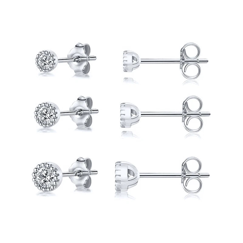 3Pcs/Set Crystals Geometry Stud Earrings for Women Small Star round Piercings Earring 925 Sterling Silver Jewelry Oorbellen