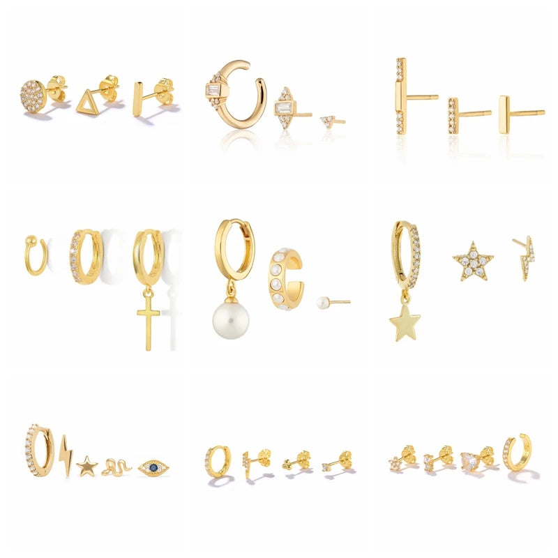 5Pieces/Set Luxury Lightning Star Snake Eye Stud Earrings for Women Pendientes Brincos 18K Gold Plated Earring Jewerly