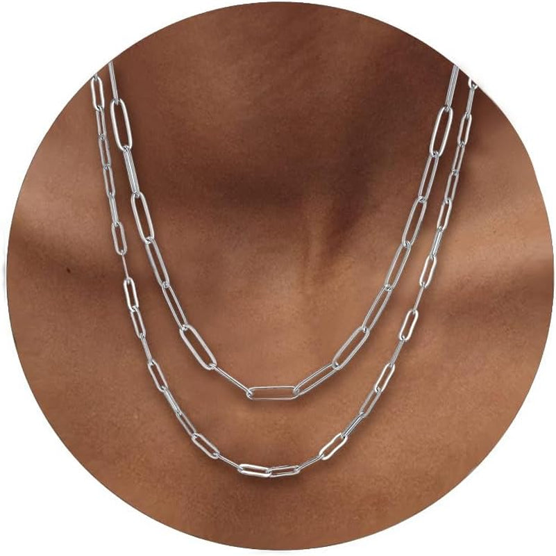 18K Gold Paperclip Chain Link Necklace Dainty Paperclip Link Chain Layered Necklace Oval Link Chains Necklaces Set for Women Girls