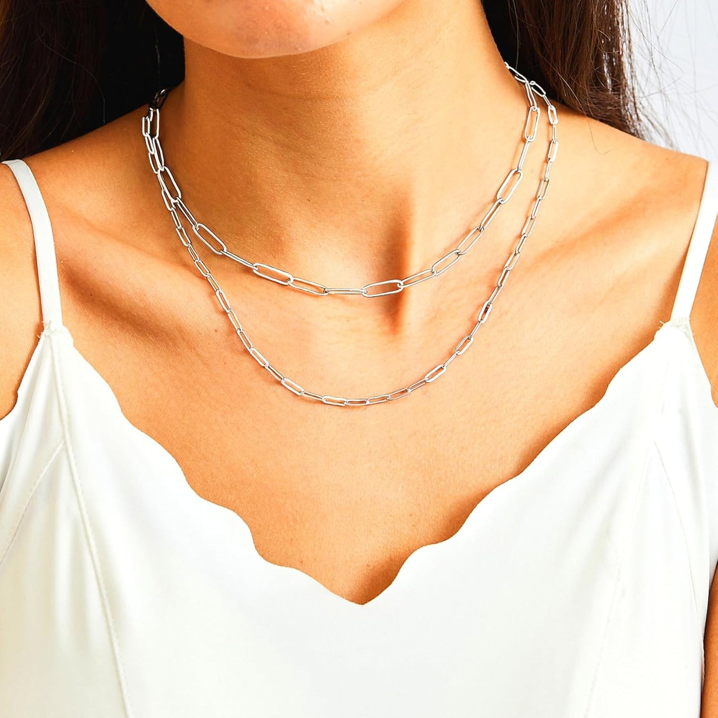 18K Gold Paperclip Chain Link Necklace Dainty Paperclip Link Chain Layered Necklace Oval Link Chains Necklaces Set for Women Girls