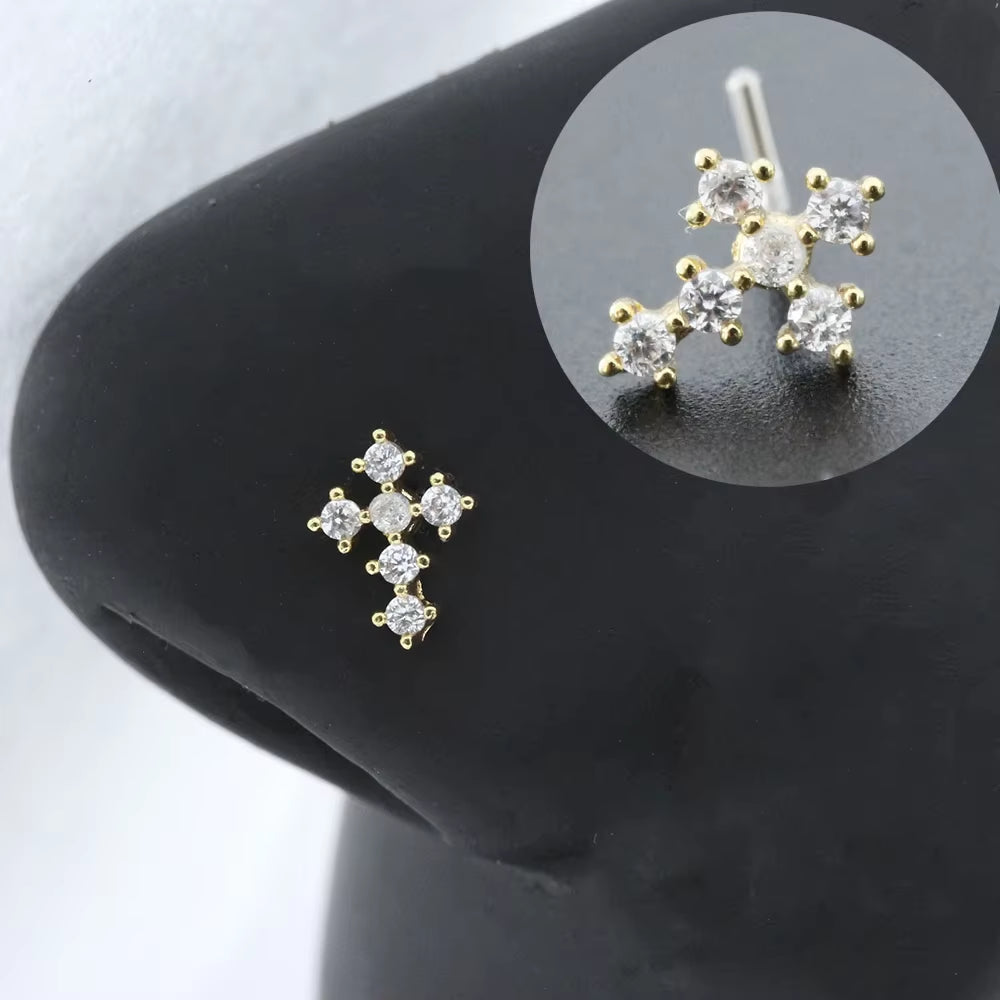 20G Surgical Steel Nose Rings for Women Cross Nose Piercing Jewelry Body Jewelry Shiny CZ Cross Dangle L Shape Nose Studs