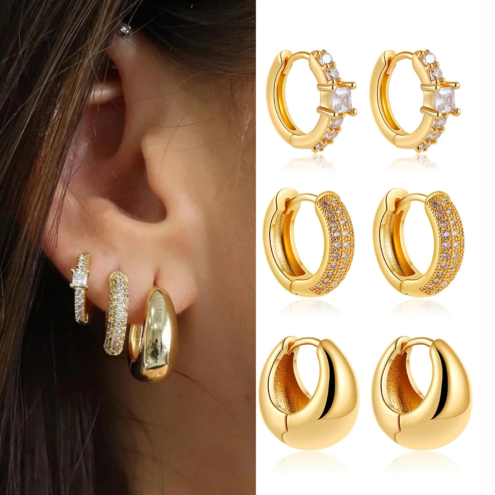 Dainty Zircon Small Stackable 14K Gold Plated Earrings Set for Women Multiple Piercing Cartilage Huggie Hoop Earring Jewelry