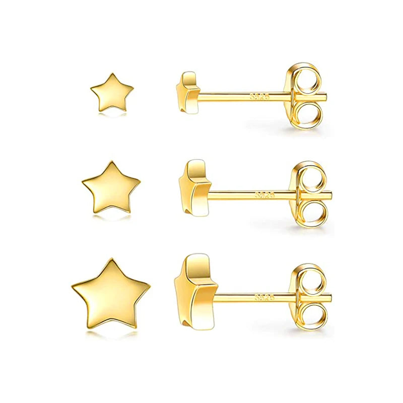 3Pcs/Set Crystals Geometry Stud Earrings for Women Small Star round Piercings Earring 925 Sterling Silver Jewelry Oorbellen