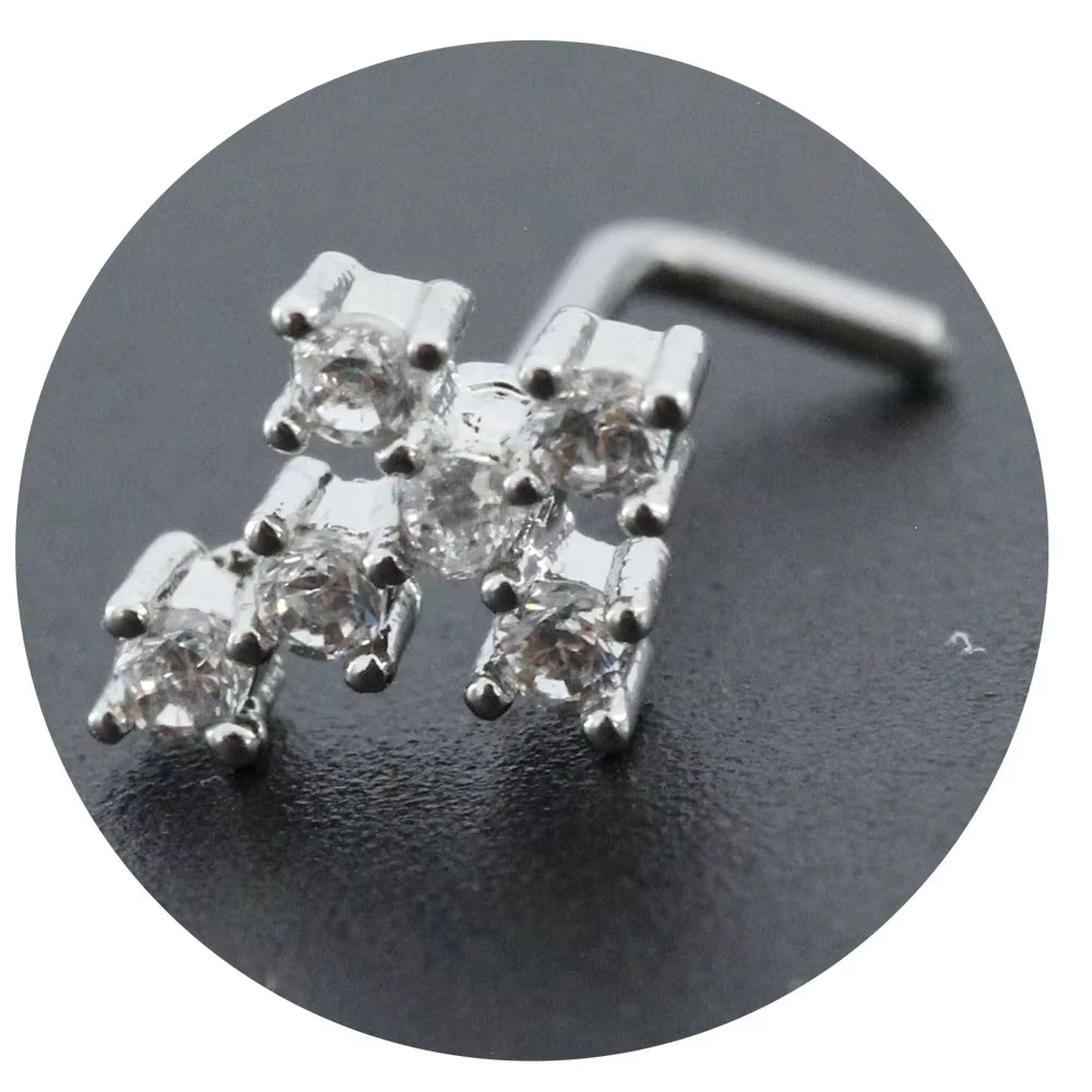20G Surgical Steel Nose Rings for Women Cross Nose Piercing Jewelry Body Jewelry Shiny CZ Cross Dangle L Shape Nose Studs