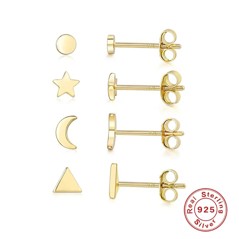 3Pcs/Set Crystals Geometry Stud Earrings for Women Small Star round Piercings Earring 925 Sterling Silver Jewelry Oorbellen