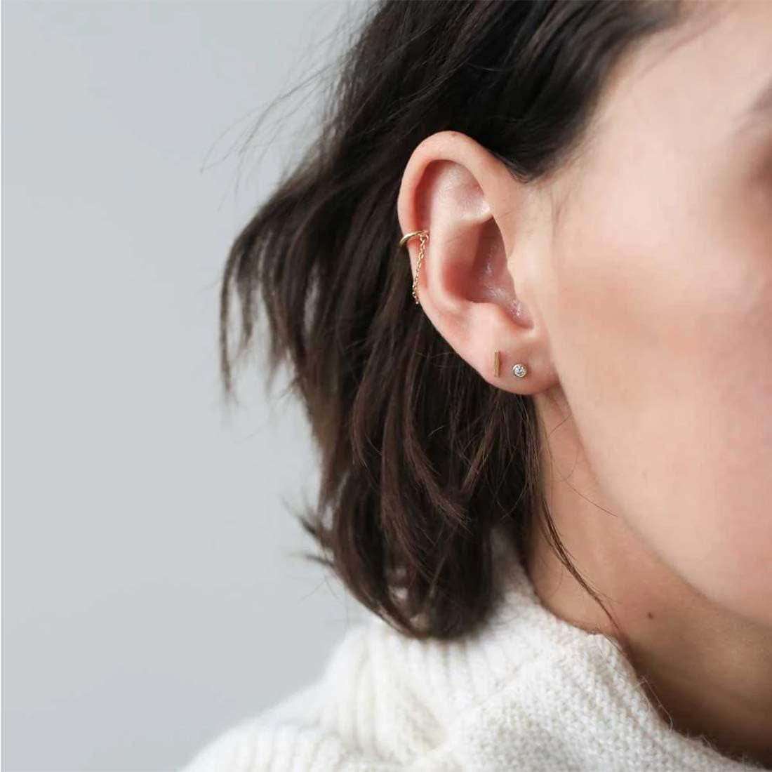 Sterling Silver Stud Earrings for Women Men- 4 Pairs of Hypoallergenic Simple Geometric Small Stud Earring Set Tiny Circle Triangle Square Bar Stud Earrings Mini Cartilage Tragus Earrings