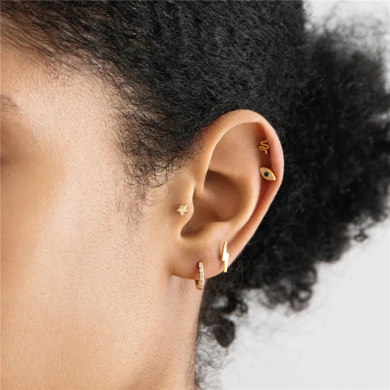 5Pieces/Set Luxury Lightning Star Snake Eye Stud Earrings for Women Pendientes Brincos 18K Gold Plated Earring Jewerly