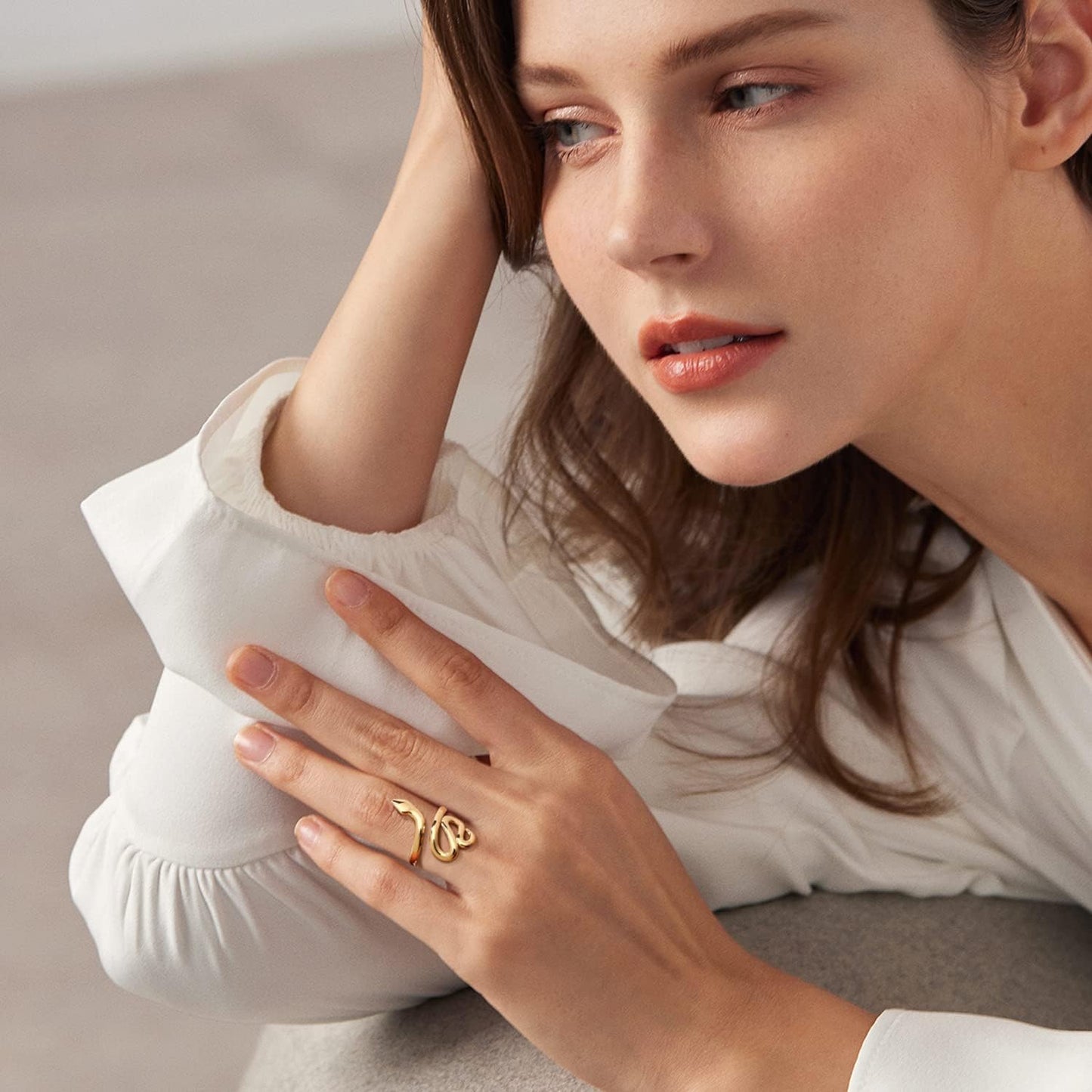 Open Stacking Rings 14K Gold Plated Snake Ring Love Heart Adjustable Thumb Finger Rings for Women Girl Jewelry Gift