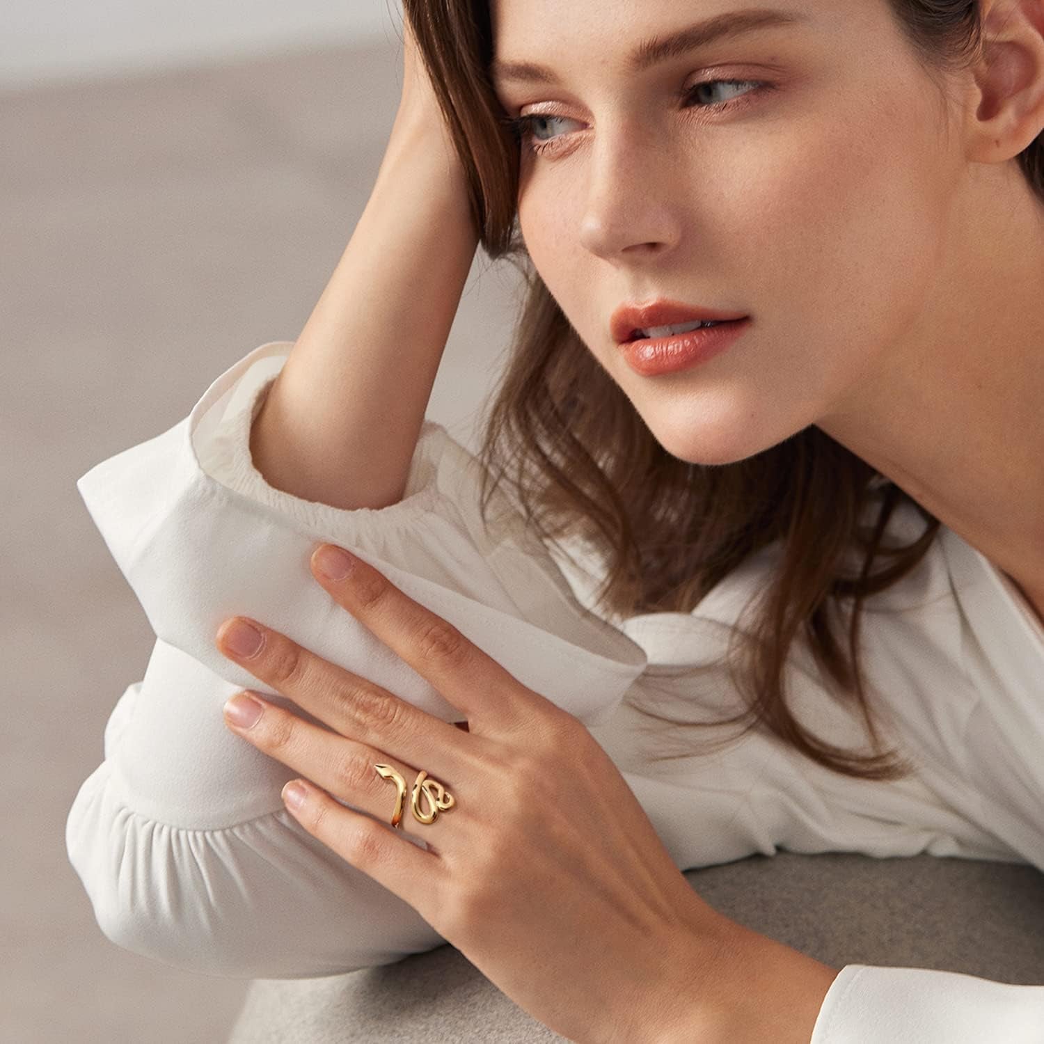 Open Stacking Rings 14K Gold Plated Snake Ring Love Heart Adjustable Thumb Finger Rings for Women Girl Jewelry Gift