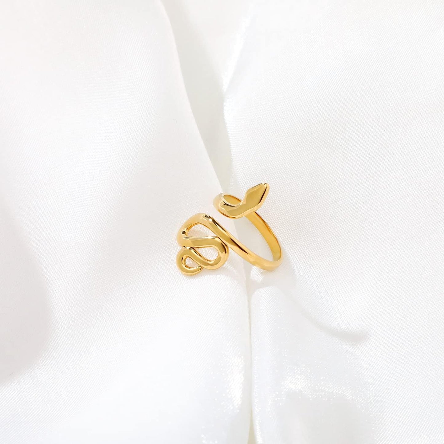 Open Stacking Rings 14K Gold Plated Snake Ring Love Heart Adjustable Thumb Finger Rings for Women Girl Jewelry Gift