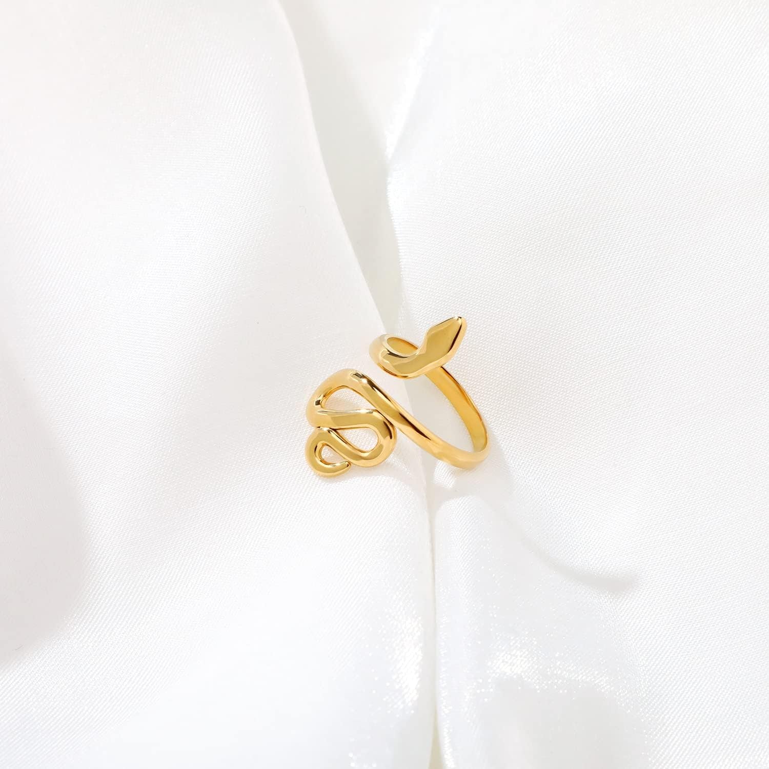 Open Stacking Rings 14K Gold Plated Snake Ring Love Heart Adjustable Thumb Finger Rings for Women Girl Jewelry Gift