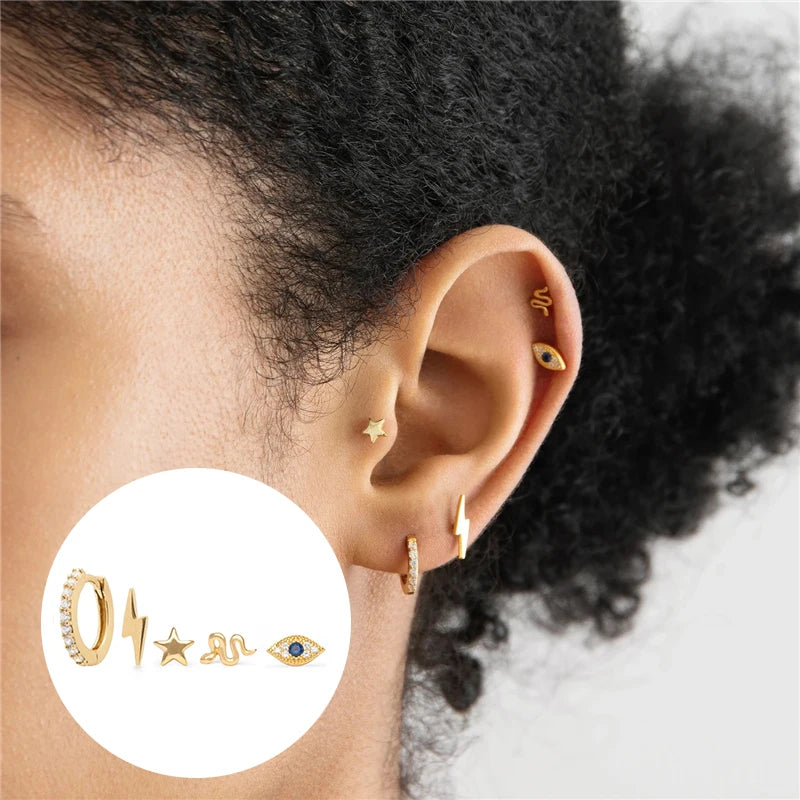 5Pieces/Set Luxury Lightning Star Snake Eye Stud Earrings for Women Pendientes Brincos 18K Gold Plated Earring Jewerly