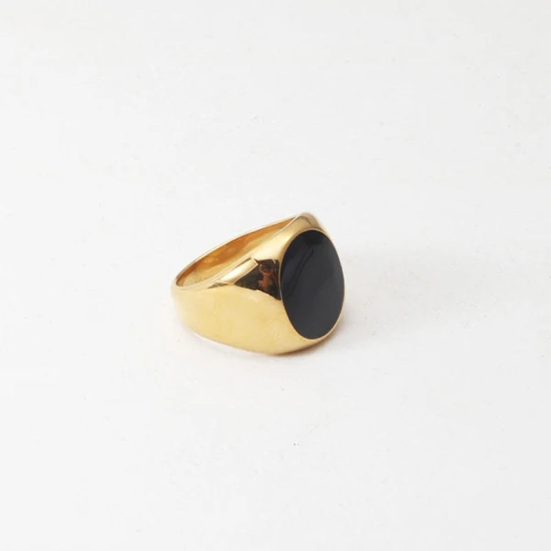Textured Circle Square Black Enamel Rings Yin and Yang Geometric Rings for Women Vintage Stainless Steel Jewelry 2020