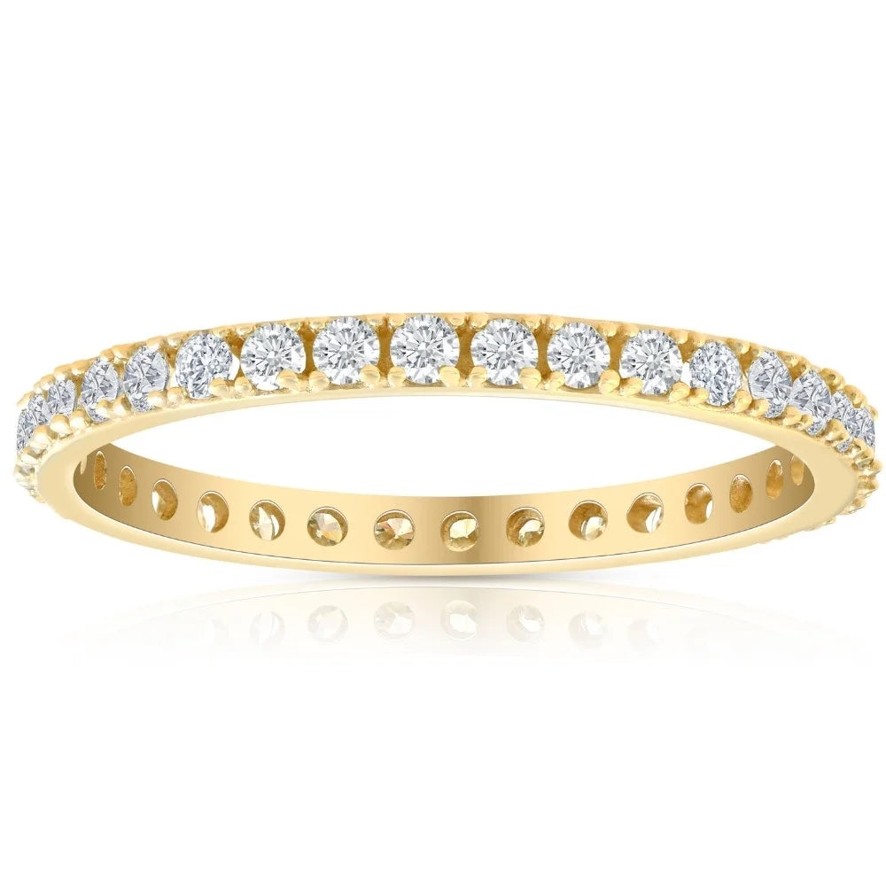 1/2Ct Diamond Eternity Ring 10K Yellow Gold Women'S Stackable Anniversary Band