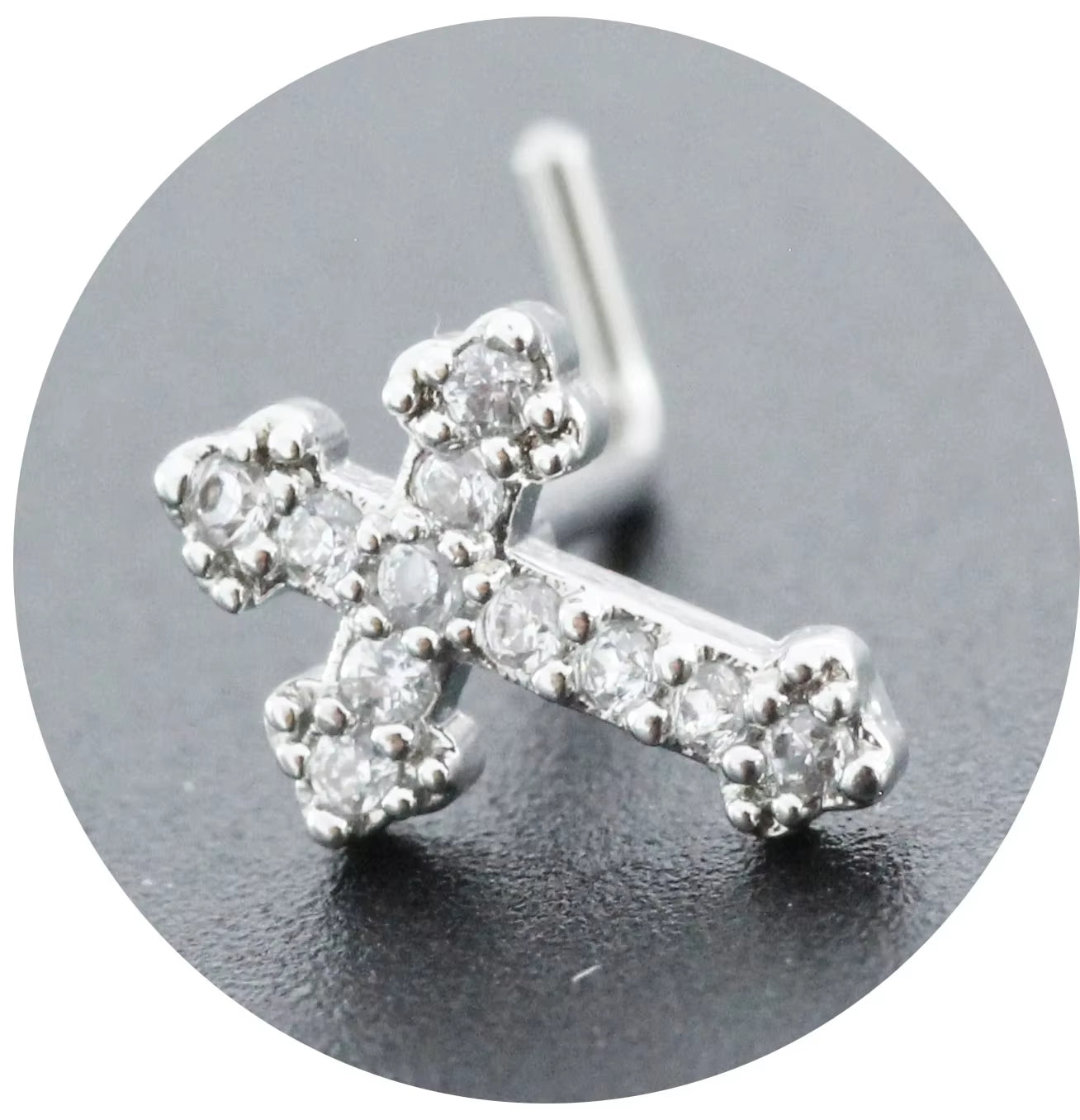 20G Surgical Steel Nose Rings for Women Cross Nose Piercing Jewelry Body Jewelry Shiny CZ Cross Dangle L Shape Nose Studs