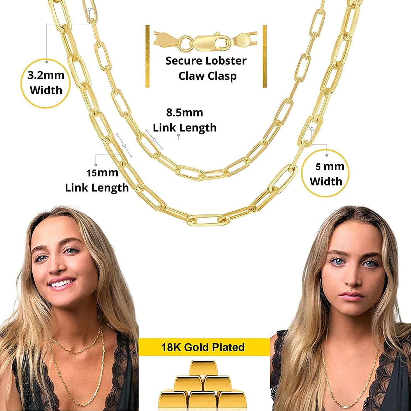 18K Gold Paperclip Chain Link Necklace Dainty Paperclip Link Chain Layered Necklace Oval Link Chains Necklaces Set for Women Girls