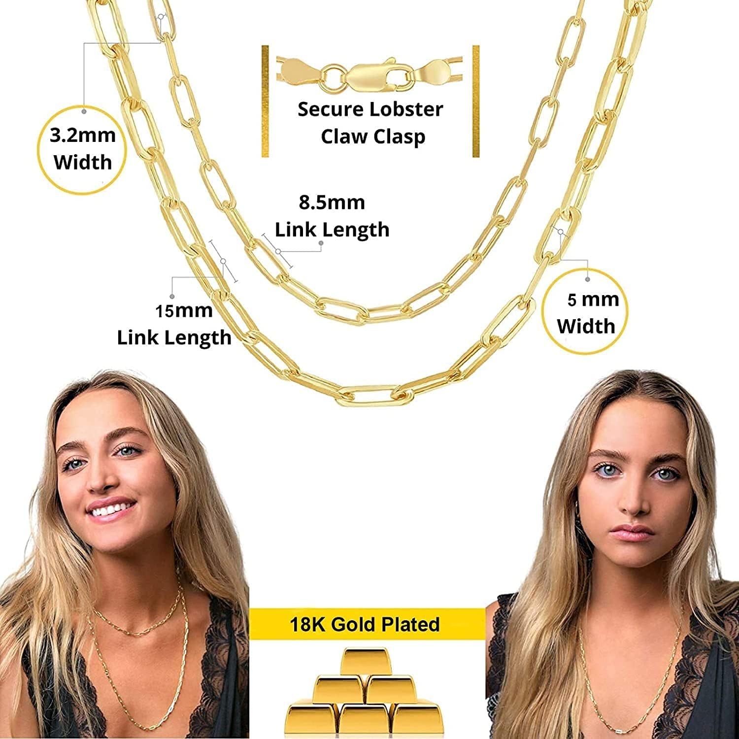 18K Gold Paperclip Chain Link Necklace Dainty Paperclip Link Chain Layered Necklace Oval Link Chains Necklaces Set for Women Girls